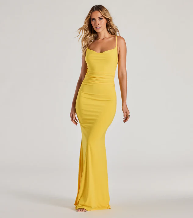 LD square neckline sleeveless thin shoulder strap backless and floor length evening dress