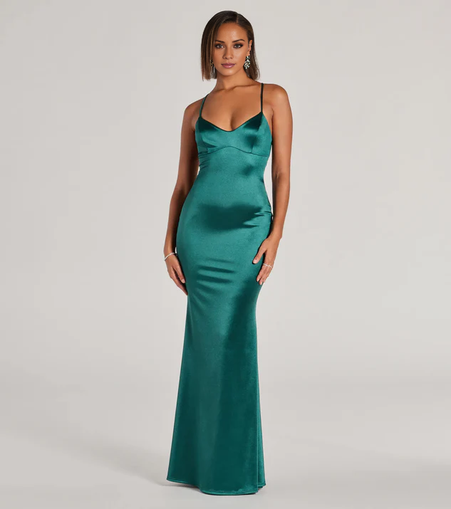 LD Mermaid V-neck sleeveless thin shoulder strap backless and floor length evening dress