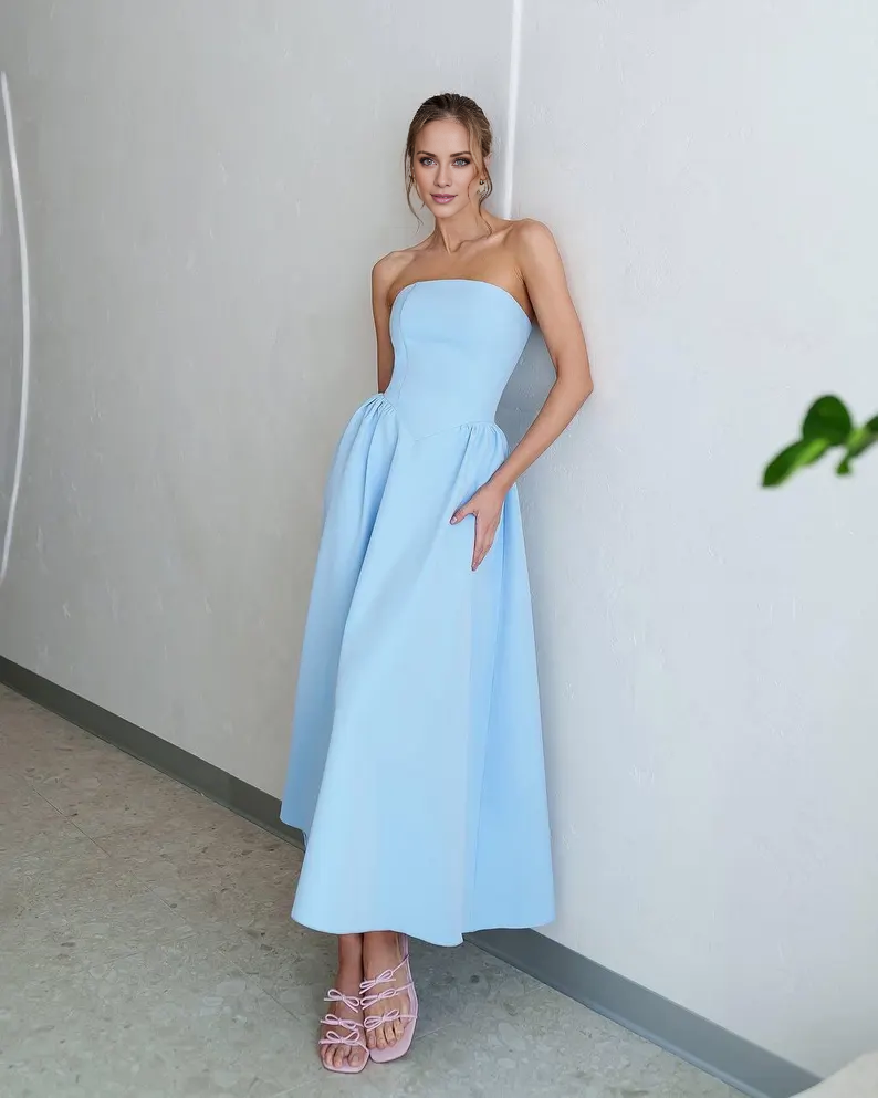 LD off shoulder collar sleeveless strapless backless and floor length Prom dress