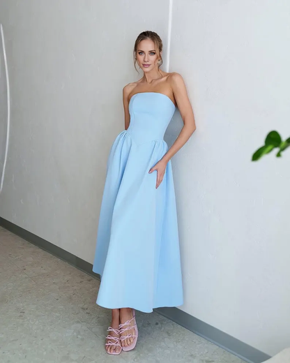 LD off shoulder collar sleeveless strapless backless and floor length Prom dress