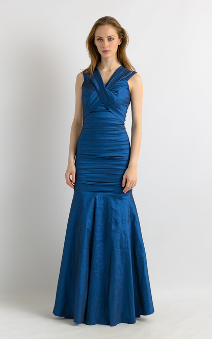 LD mermaid off shoulder sleeveless V-neck and floor length Prom dress