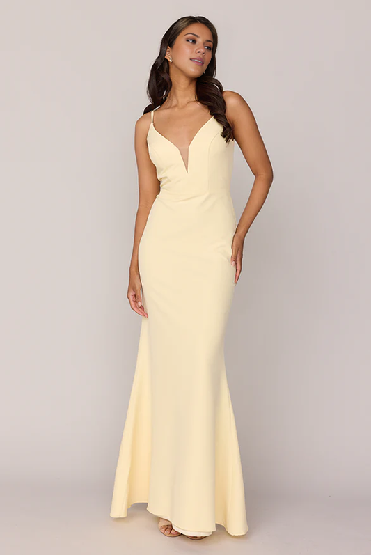 LD deep V-neck sleeveless thin shoulder strap backless and floor length Prom dress