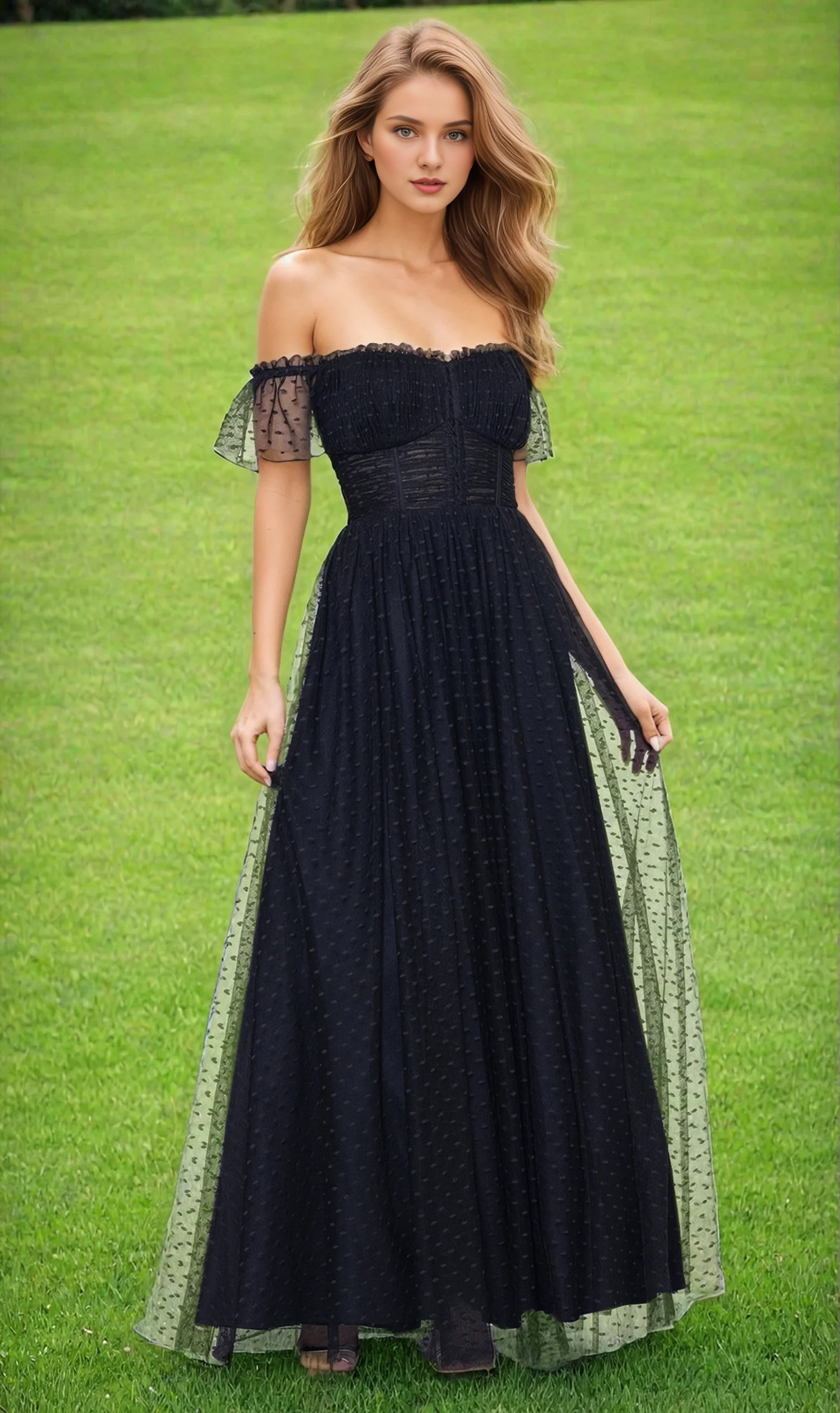 A-line heart-shaped neckline transparent tight corset ruffle edge dress