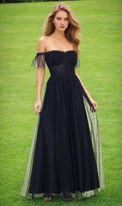 A-line heart-shaped neckline transparent tight corset ruffle edge dress