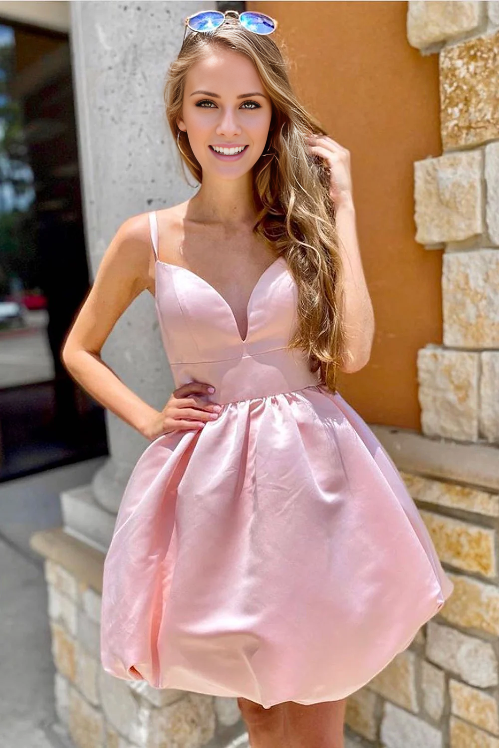 LD  A-line Spaghetti Straps Homecoming Dress With Bowtie