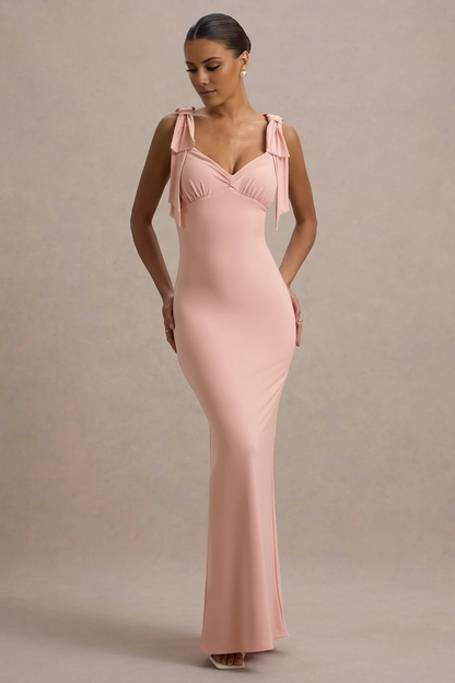 LD - Mermaid Bareback Bow Strap and Ground length Prom Dress