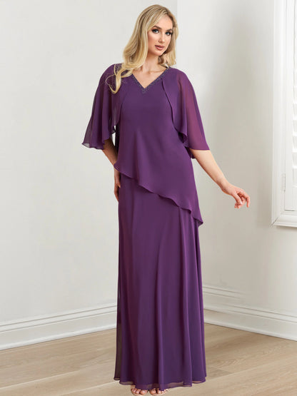 A-line/Princess V-neck to floor length mother of the bride dress