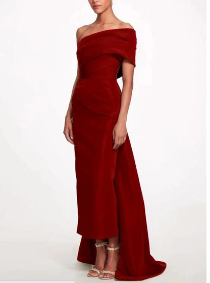 Sheath / Column Evening Gown Elegant Dress Formal Prom Sweep / Brush Train Sleeveless One Shoulder Taffeta Backless with Bow(s) Strappy
