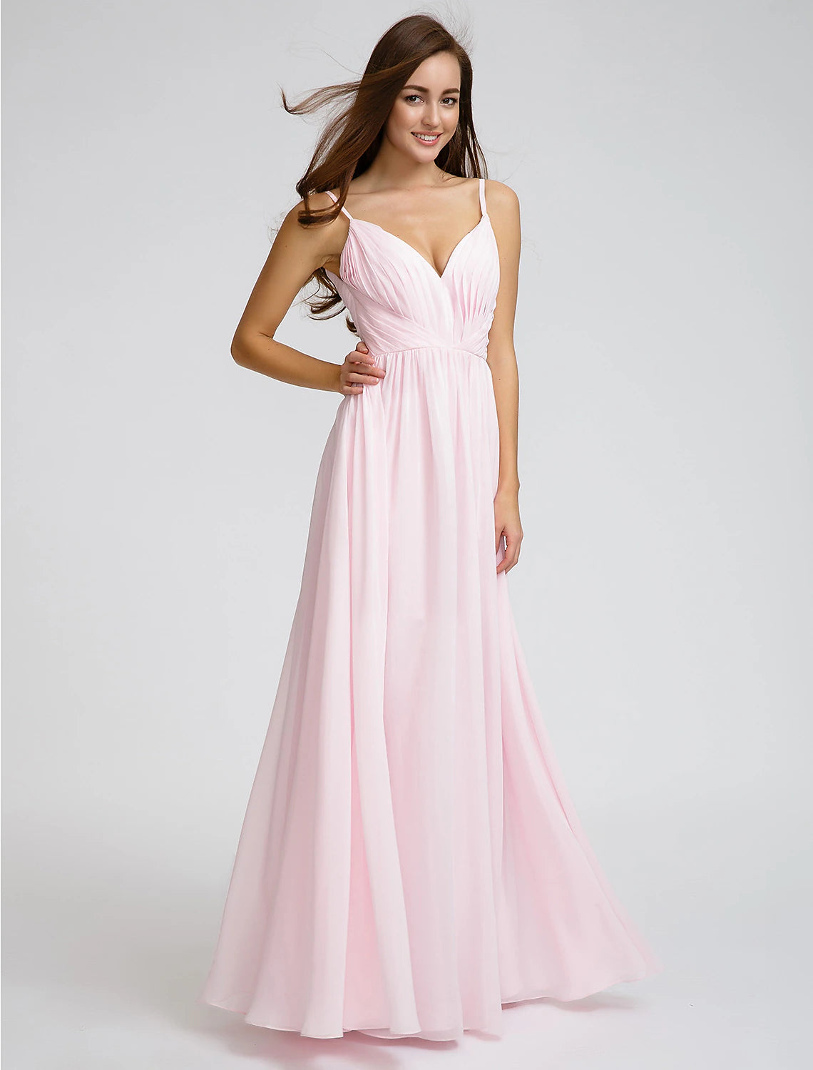 A-Line / Ball Gown Spaghetti Strap Floor Length Chiffon Bridesmaid Dress with Side Draping / Criss Cross
