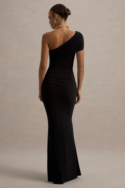 LD - One shoulder collar mermaid and floor length Prom dress