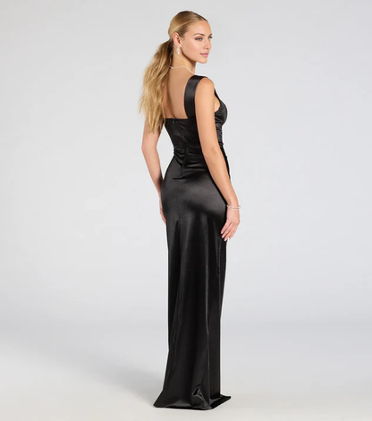 LD Sweetheart collar off shoulder sleeveless backless side slit and floor length evening dress