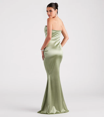 LD mermaid off shoulder collar sleeveless backless and floor length evening dress