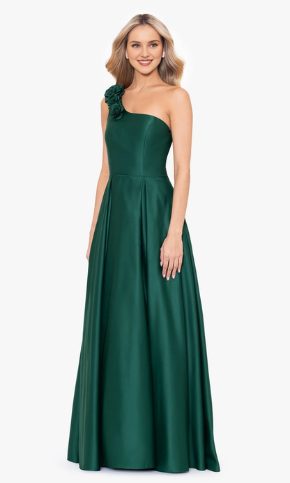 One shoulder long 3D asymmetrical floral lace up dress