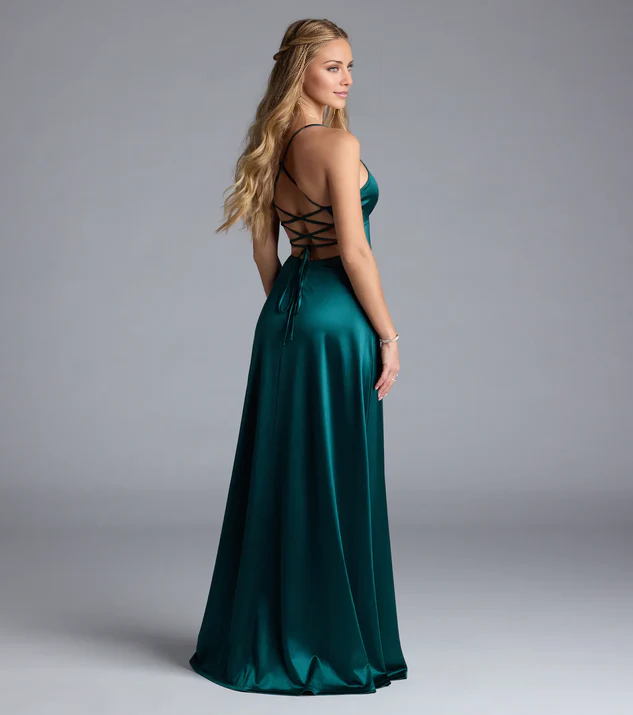 LD Sweetheart Collar Off Shoulder Sleeveless Strap Off Back Side Split and Floor length Prom Dress