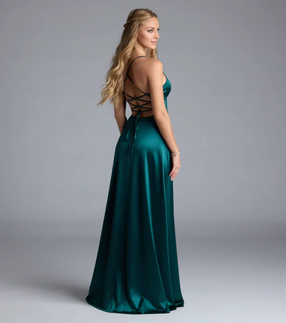 LD Sweetheart Collar Off Shoulder Sleeveless Strap Off Back Side Split and Floor length Prom Dress