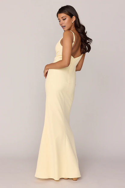 LD deep V-neck sleeveless thin shoulder strap backless and floor length Prom dress