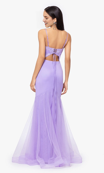 Light purple embroidered floral lace tight corset with lace back mermaid dress