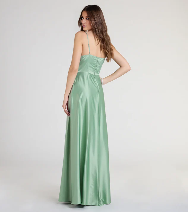 LD Sweetheart Collar Sleeveless Thin Strap Open Back Side Split and Floor length Prom Dress