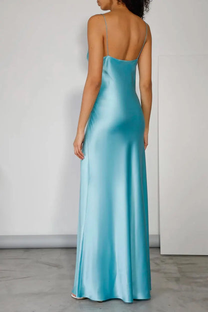 LD square neckline off shoulder sleeveless thin shoulder strap backless and floor length Prom dress
