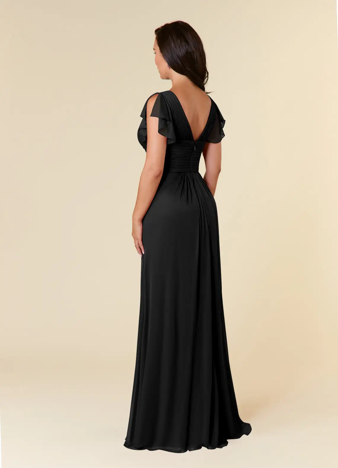 Black A-line evening gown pleated mesh mothers of the bride dresses