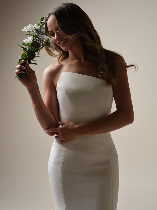 Mermaid satin asymmetrical shoulder strap and floor length wedding dress