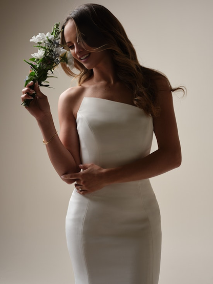 Mermaid satin asymmetrical shoulder strap and floor length wedding dress