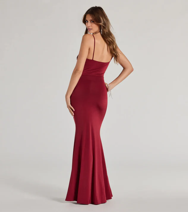 LD asymmetrical collar off shoulder sleeveless thin shoulder strap backless and floor length Prom dress