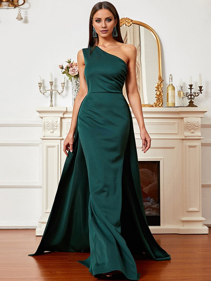 A Line One Shoulder Sleeveless and Floor length Prom Dress - LD Dress