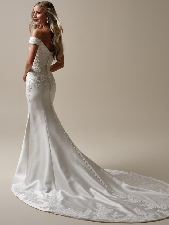 Beaded lace satin fitted trumpet wedding dress