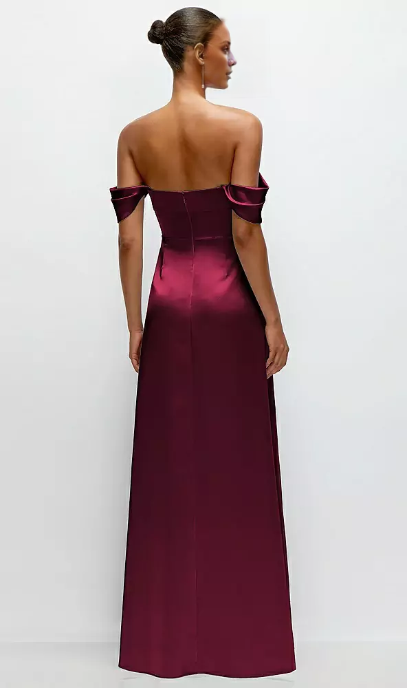A-line satin off shoulder strapless and floor length bridesmaid dress - LD Dress
