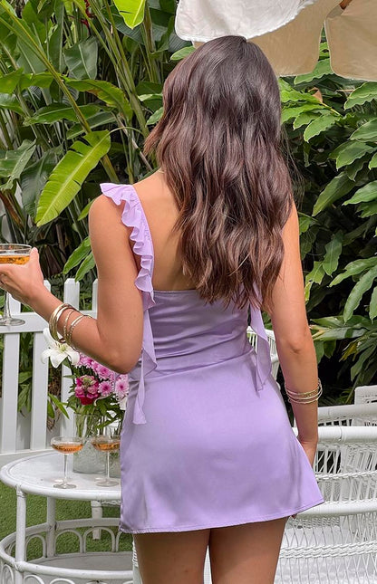 LD Unique A Line Sweetheart Purple Short Homecoming Dress with Ruffles
