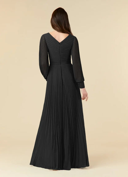 A-line pleated chiffon and ground length mother of the bride dress