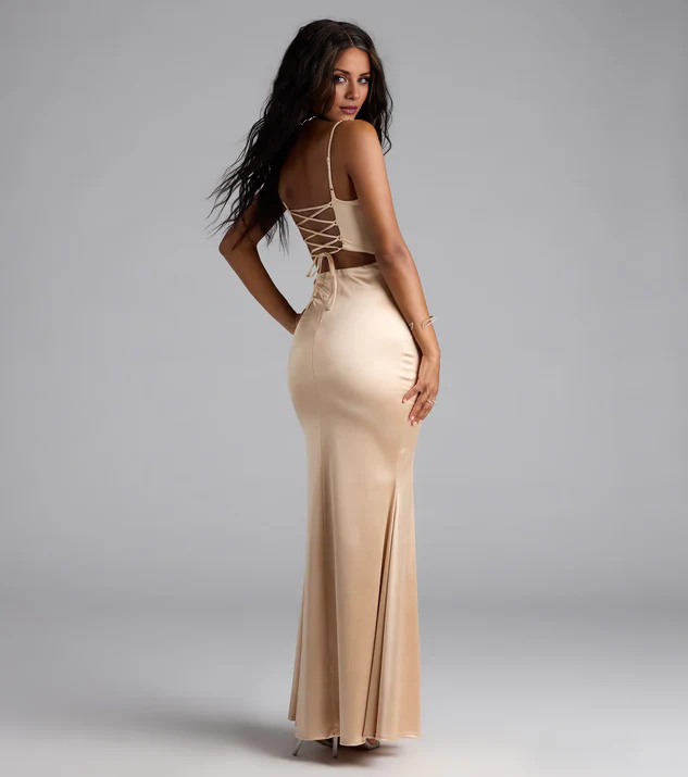 LD mermaid square neckline sleeveless thin shoulder strap backless and floor length evening dress