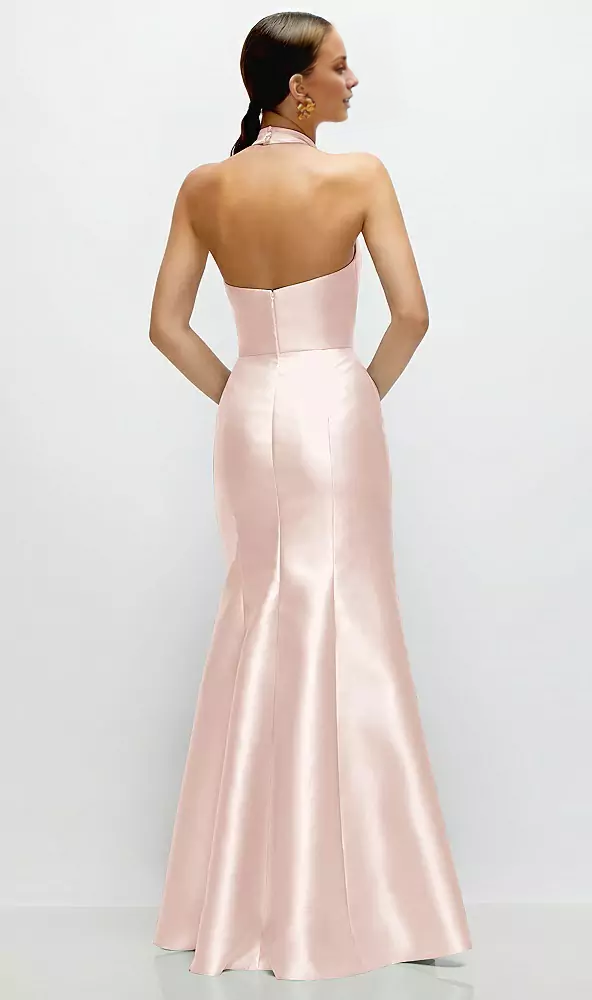 High neck spaghetti strap satin and floor length bridesmaid dress - LD Dress