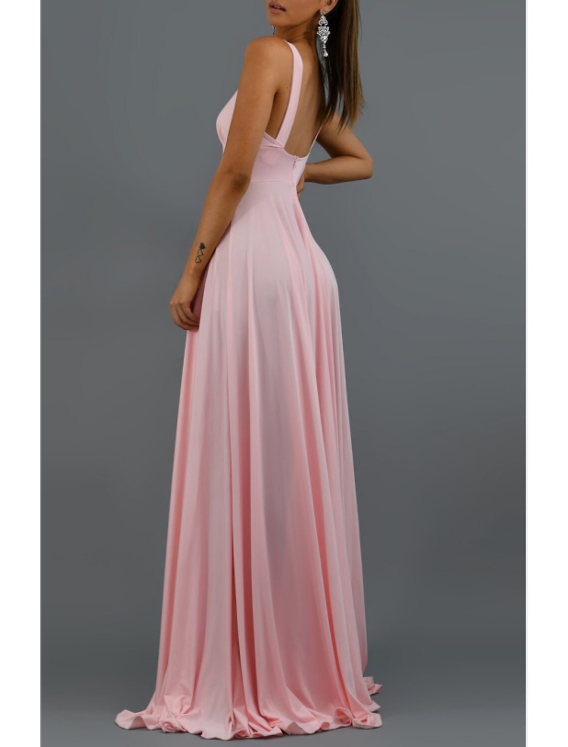 A-Line Bridesmaid Dress V Neck Sleeveless Elegant Floor Length Spandex with Pleats / Split Front