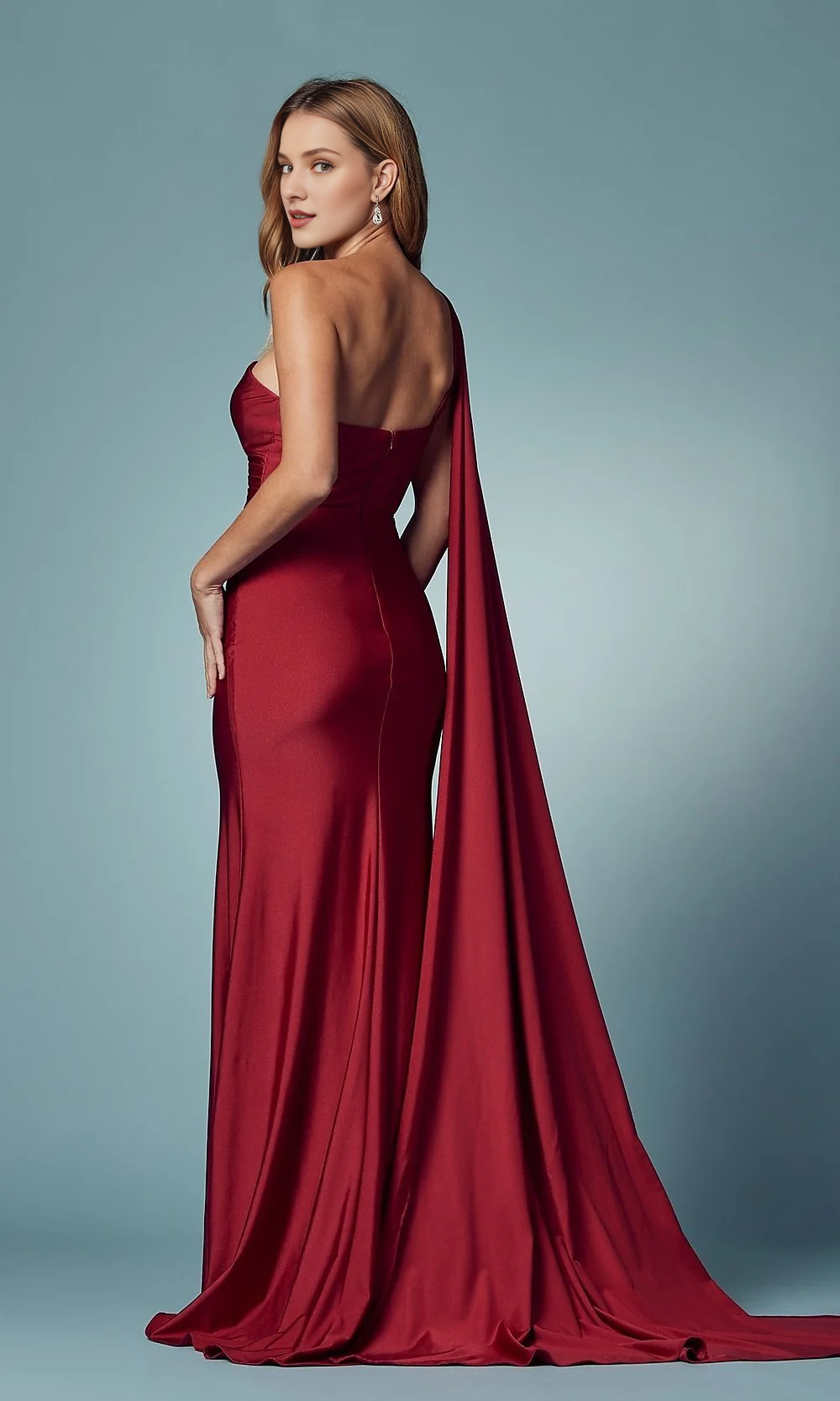 Hanging sleeve shoulder length formal dress and floor length dress
