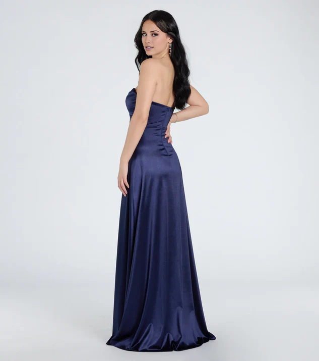 LD off shoulder collar sleeveless strapless backless side split and floor length evening dress