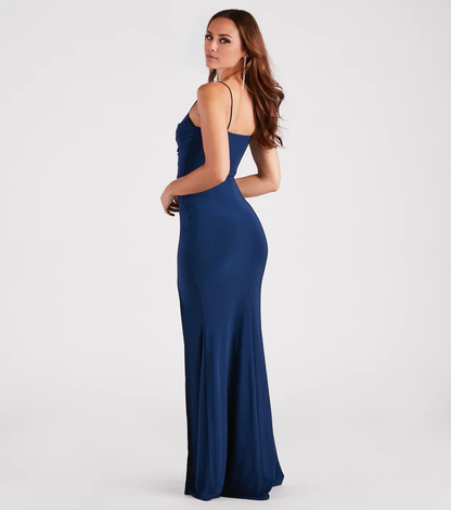 LD Sweetheart Collar Sleeveless Thin Strap Open Back Side Split and Floor length Evening Dress
