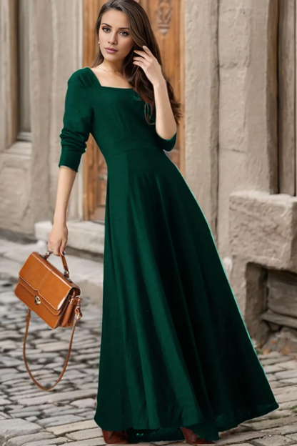 LD square neckline short sleeved backless and floor length Prom dress