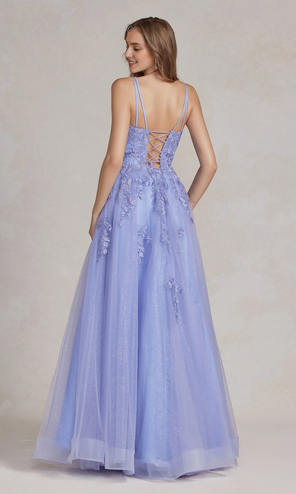 Embroidered lace corset and floor length dress