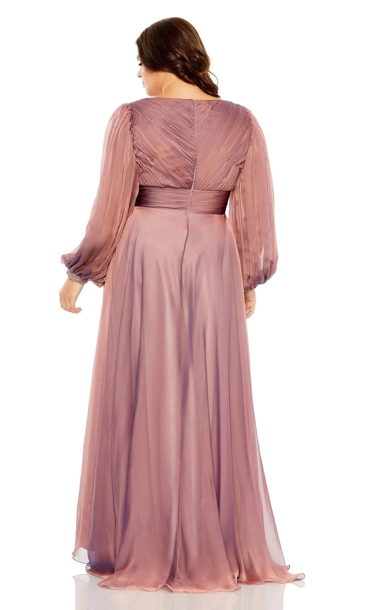 A-line V-neck long sleeved high waisted pleated shirt body Prom dress