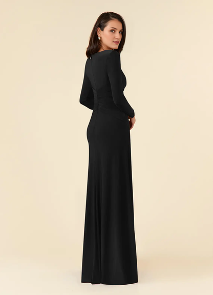 A-line pleated luxury and floor length mother of the bride dress