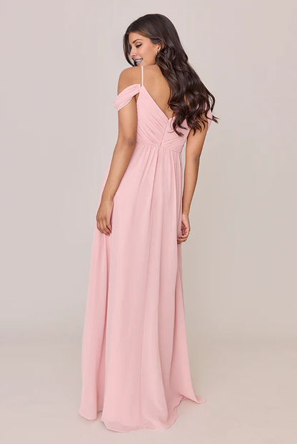 LD V collar off shoulder sleeveless thin shoulder strap backless and floor length Prom dress