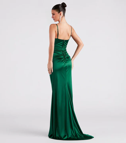 LD square neckline off shoulder sleeveless thin shoulder strap backless and floor length evening dress