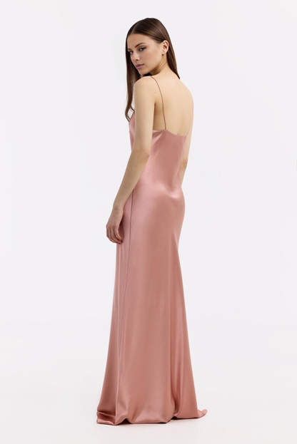 LD square neckline sleeveless thin shoulder strap backless and floor length Prom dress