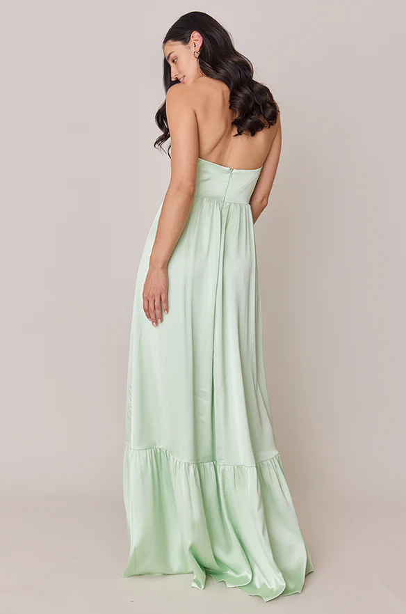 LD off shoulder collar sleeveless strapless backless side slit and floor length prom dress