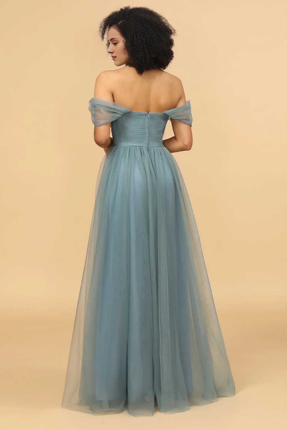A-line ruffled off shoulder chiffon bridesmaid dress