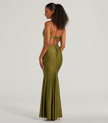 LD square neckline off shoulder sleeveless thin shoulder strap backless and floor length Prom dress