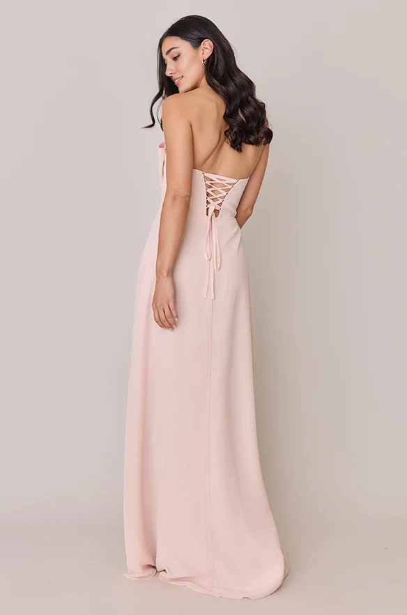 LD off shoulder collar sleeveless and strapless bow details backless side slit and floor length Prom dress