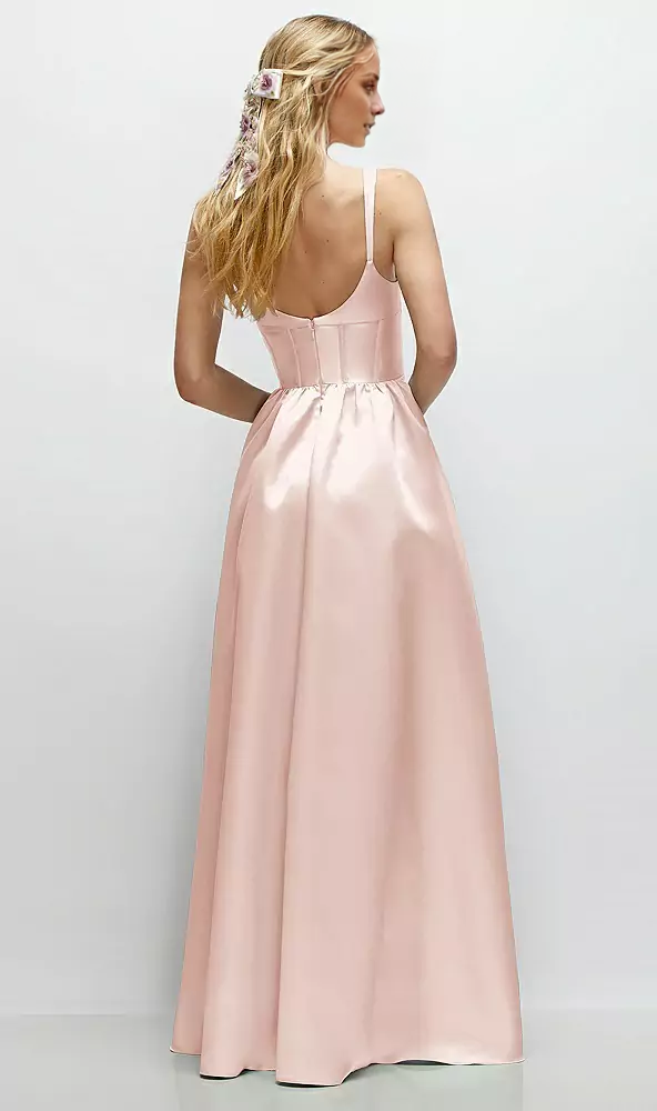 Low round neck studded tight corset satin and floor length bridesmaid dress - LD Dress
